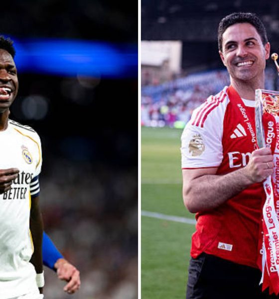 Split image featuring Vinicius Jr and Mikel Arteta.