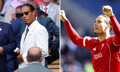 Split image featuring Virgil van Dijk on and off the pitch.